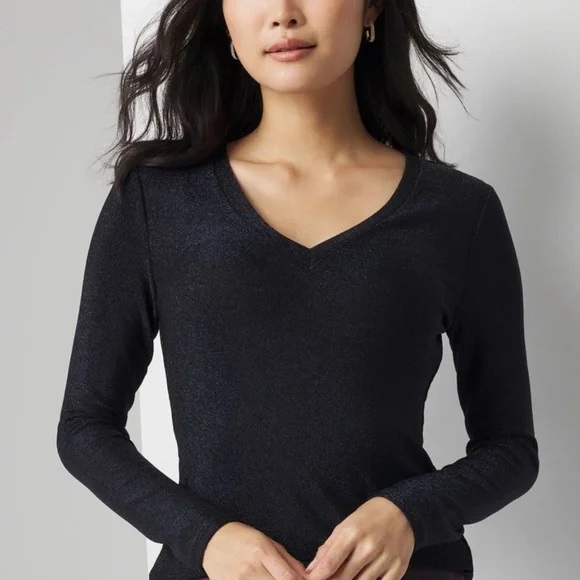 White House Black Market Black Long Sleeve Sparkle Knit Top - Picture 1 of 8